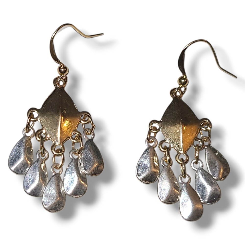 Vintage 2 Tone Gold Silver Chandelier Dangle Drop Earrings Retro